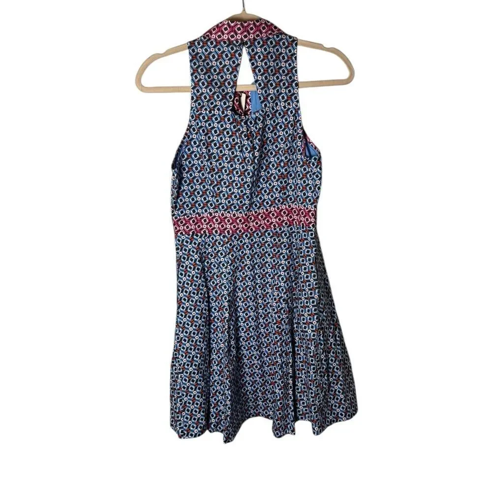 Maeve Anthropologie Buckley Button Front Mini Dress Blue Motif NWT 4